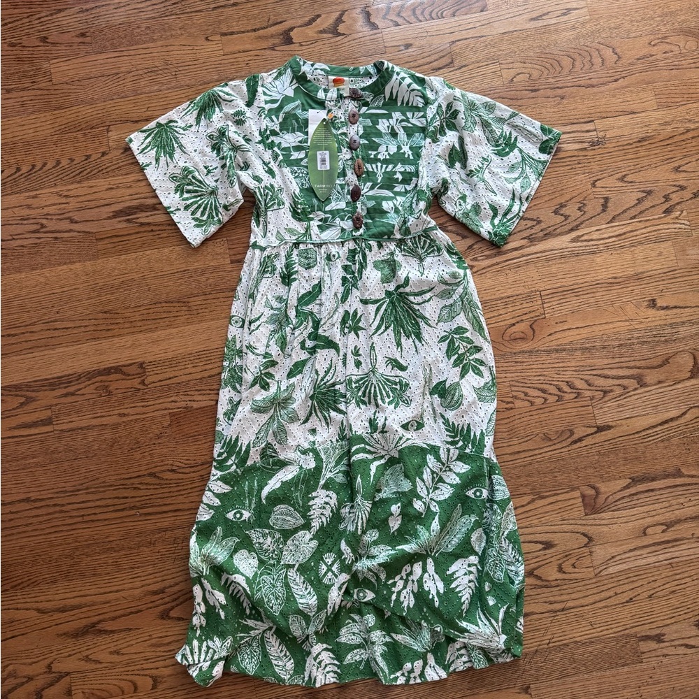 NWT FARM Rio Anthropologie Forest Soul Leaf Print Midi Dress